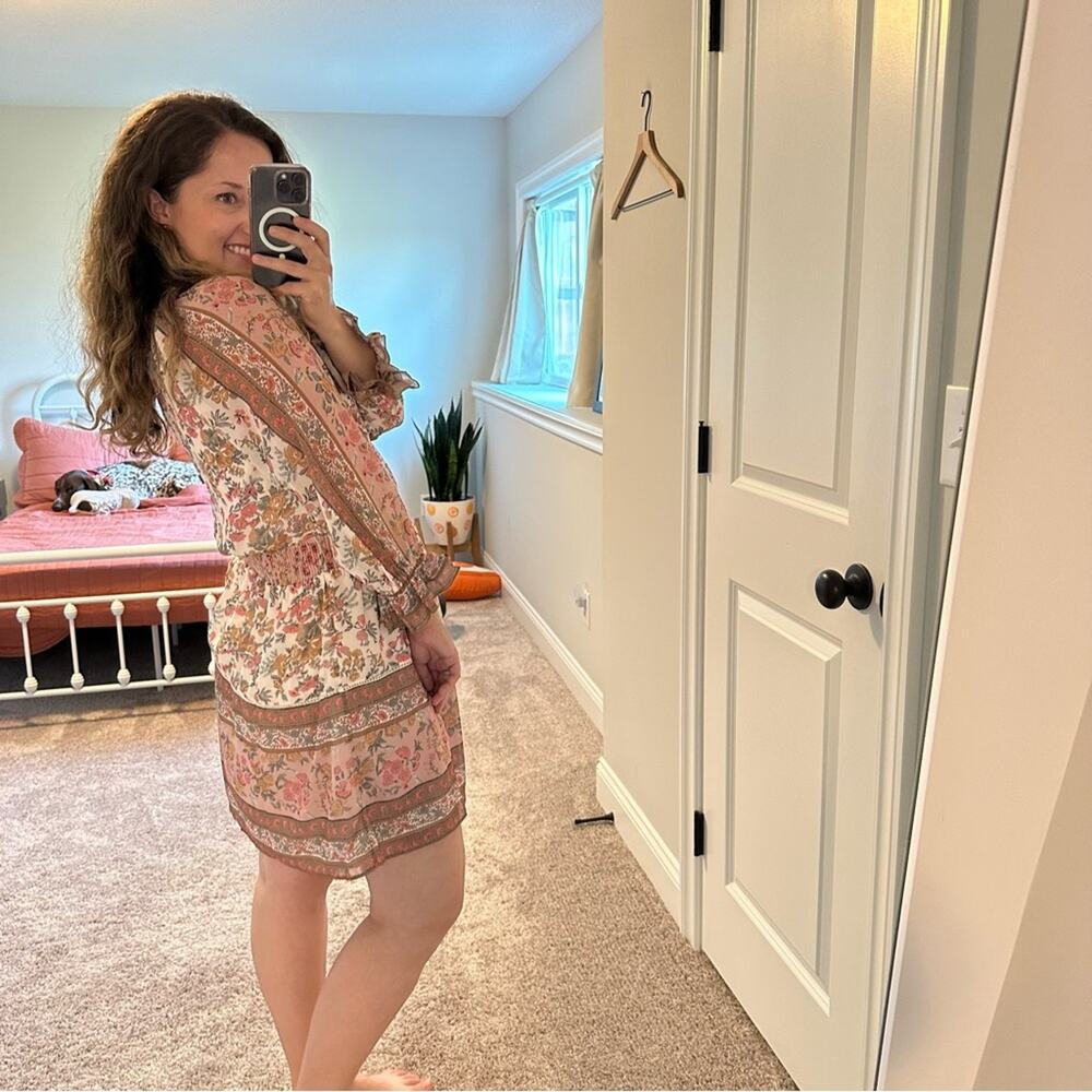 Anthropologie Love The Label Floral Long Sleeve Mini Dress Small - Picture 4 of 10